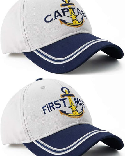 Captain Hat & First Mate | Matching Skipper Boating Baseball Caps | Nautical Marine Sailor Navy Hats