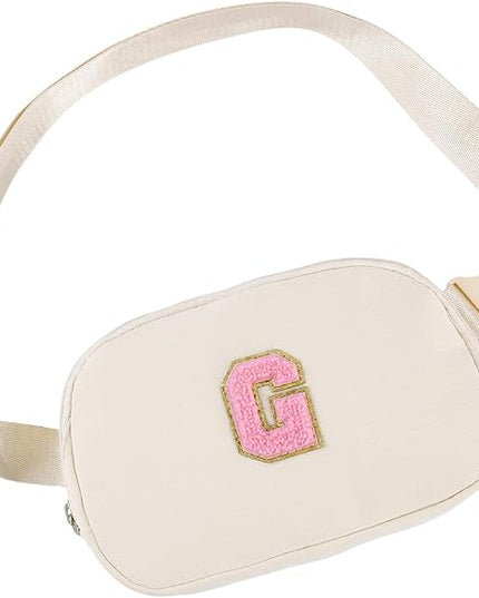 Glratn Initial Letter Fanny Pack for Girls,Patch Belt Bag,Toddler Crossbody Bags，Gifts for 3 4 5 6 7 8 9 10 11 37 Year Old Teens Kids,Christmas Graduation Gifts for Teen Girls ，(Beige-G)