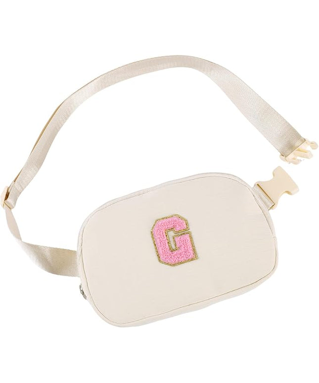 Glratn Initial Letter Fanny Pack for Girls,Patch Belt Bag,Toddler Crossbody Bags，Gifts for 3 4 5 6 7 8 9 10 11 37 Year Old Teens Kids,Christmas Graduation Gifts for Teen Girls ，(Beige-G)