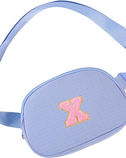 Glratn Initial Letter Fanny Pack for Girls,Patch Belt Bag,Toddler Crossbody Bags，Gifts for 3 4 5 6 7 8 9 10 11 12 Year Old Teens Kids,Christmas Graduation Gifts for Teen Girls .(Blue-X)