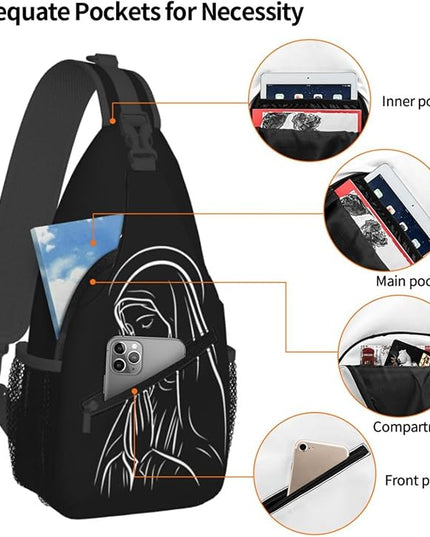 Our Lady of Guadalupe Sling Bag Crossbody Bags Clovers Chest Bag for Travel Hiking for Men Women Line Mary 1