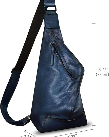 Genuine Leather Sling Bag for Men and Women Vintage Full Grain Leather Sling Purse Chest Daypack Over Shoulder Crossbody Bag (Navy)