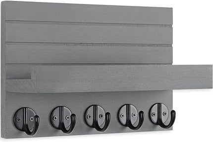 Lwenki Key Holder for Wall, Decorative Key and Mail Holder with Shelf Has Large Key Hooks for Bags, Coats, Umbrella – Paulownia Wood Key Hanger with Mounting Hardware (9.8”W x 6.7”H x 4.2”D)