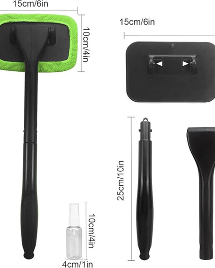 Car Windshield Cleaning Tool, Windshield Cleaner with 4 Washable and Reusable Microfiber Pads and Extendable Handle, for Auto Glass Wiper