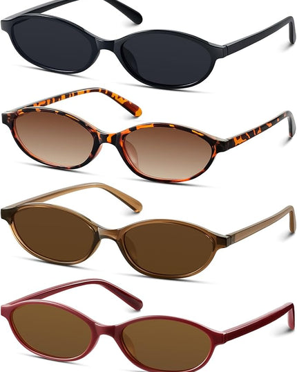 KUGUAOK Retro Oval Sunglasses for Women 90s Design Small Cat Eye Sun Glasses UV Protection Y2k Trendy Narrow Shades