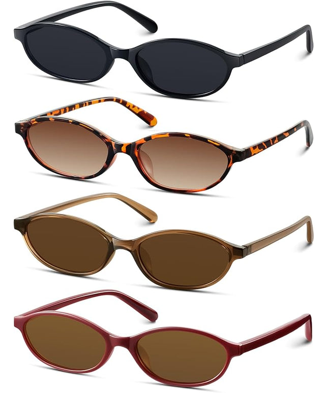 KUGUAOK Retro Oval Sunglasses for Women 90s Design Small Cat Eye Sun Glasses UV Protection Y2k Trendy Narrow Shades