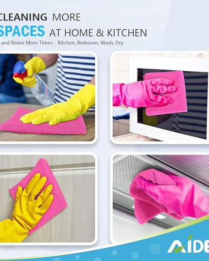 AIDEA Microfiber Cleaning Cloth-12PK, Soft Microfiber Towels for Cars, Absorbent Cleaning Rags, Lint-Free Streak-Free Wash Cloths for House, Kitchen, Window(12in.x12in), Pink