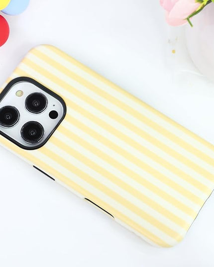 Magnetic for iPhone 13 Pro Case Cute Stripes Phone Case, Shockproof Slim TPU and Hard PC Protective Phone Cover Compatible with MagSafe Designed for Women Girls, Yellow