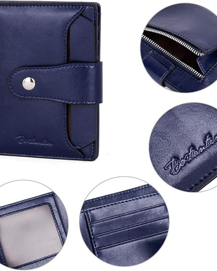BOSTANTEN Women Leather Wallet RFID Blocking Small Bifold Zipper Pocket Wallet Card Case Purse with ID Window