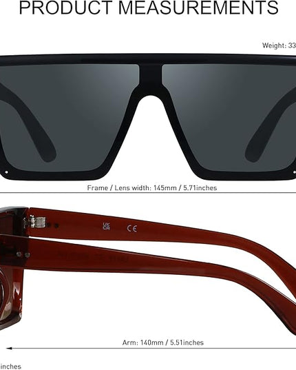 LYZOIT Square Oversized Sunglasses for Women Men Big Flat Top Fashion Shield Large UV Protection Rimless Shades