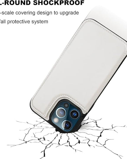 ONETOP Compatible with iPhone 13 Pro Max Wallet Case with Card Holder,PU Leather Kickstand Card Slots Case, Double Magnetic Clasp and Durable Shockproof Cover 6.7 Inch(White)