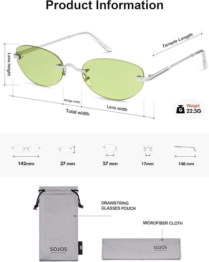 SOJOS Retro Small Oval Sunglasses Womens Trendy Rimless Sun Glasses Vintage Narrow Shades SJ1242