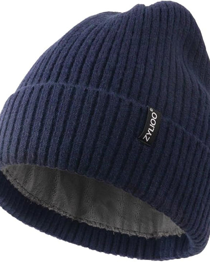 Zylioo Plus Size Fleece Lined Beanie Hat,2XL/XL/L/M/S Thermal Knitted Hat,Winter Warm Lined Snow Hats for Women Men