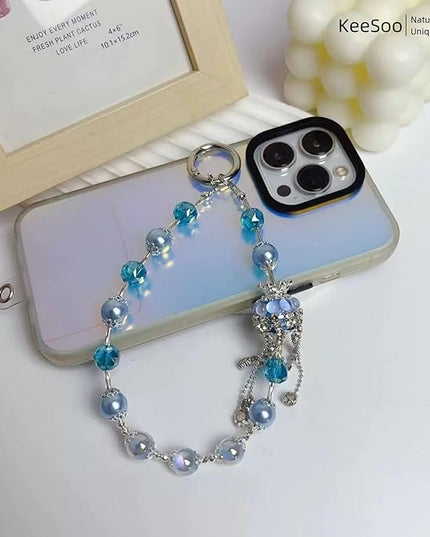 Blue Royal Crystal Crown Original Design Phone Charm with 2 Tether Tabs – Stylish, Durable, and Hands-Free Phone Chain – Compatible with iPhone, Samsung, Pixel & More