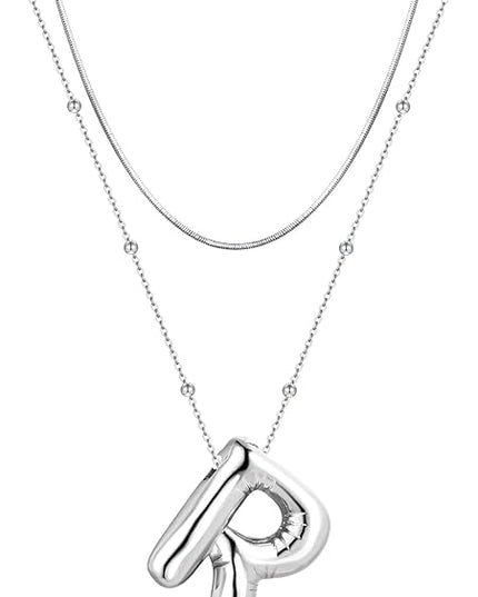 LUCA SMITH Initial Necklaces for Women, Dainty Balloon Bubble Letter, Name Letter Alphabet Pendant Layered Choker Chain Jewelry Gift