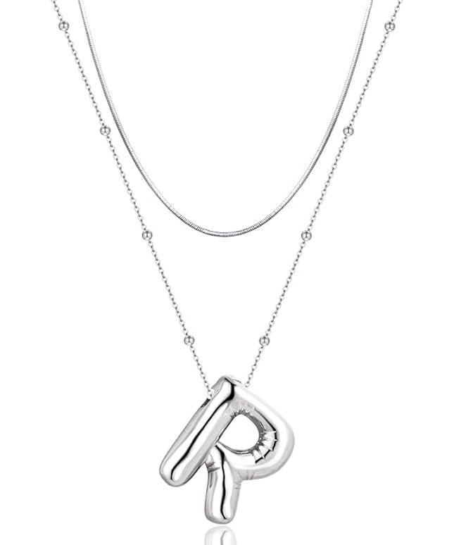 LUCA SMITH Initial Necklaces for Women, Dainty Balloon Bubble Letter, Name Letter Alphabet Pendant Layered Choker Chain Jewelry Gift