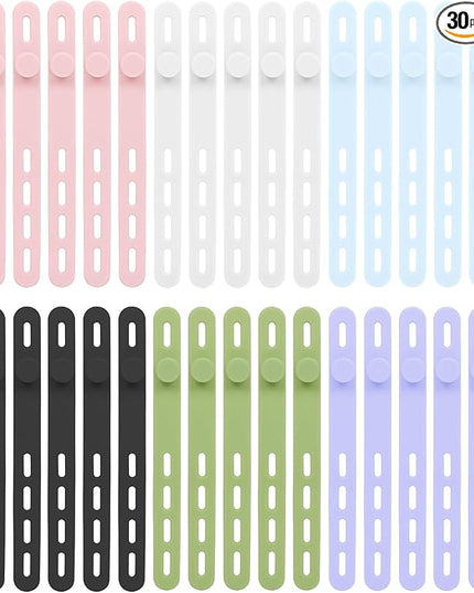 Donruby 24Pcs Silicone Cable Ties - Reusable & Washable with Locking Buckles, Adjustable Fastening Cable Management Straps, Multi-Purpose High Elasticity Cord Organizer (6 Colors)