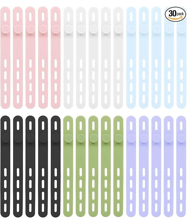 Donruby 24Pcs Silicone Cable Ties - Reusable & Washable with Locking Buckles, Adjustable Fastening Cable Management Straps, Multi-Purpose High Elasticity Cord Organizer (6 Colors)