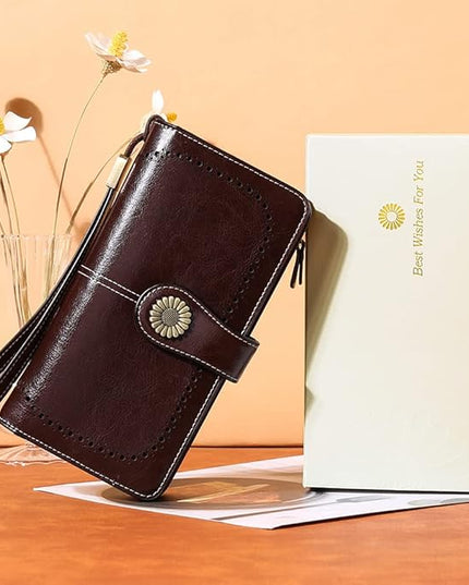 SENDEFN Wallets for Women Leather Credit Card Holder with RFID Blocking Large Capacity Wristlet | with RFID Blocking, Large Capacity, Wristlet, with RFID Blocking, Large Capacity, Wristlet