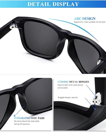 KALIYADI Sunglasses Men Polarized Sun glasses for Mens Womens Classic Matte Black Frame UV Protection 3pack