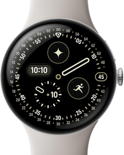 Google Pixel Watch 4 (45mm) - Android Smartwatch with Heart Rate and Sleep Tracking - 40-Hour Battery - Fitness Tracking - Google AI - Polished Silver Aluminum Case - Porcelain Active Band - LTE