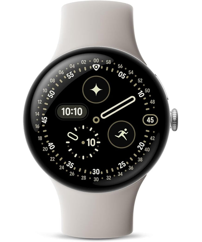 Google Pixel Watch 4 (45mm) - Android Smartwatch with Heart Rate and Sleep Tracking - 40-Hour Battery - Fitness Tracking - Google AI - Polished Silver Aluminum Case - Porcelain Active Band - Wi-Fi