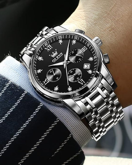OLEVS Men's Luxury Watch Waterproof Luminous Easy Read Chronograph Watches Full Gold/White Dail/Black Face with Calendar Wristwatch