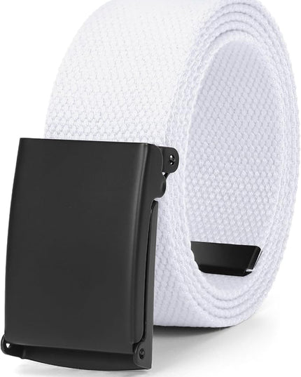 WHIPPY Canvas Web Belt Flip-Top Solid Black Military Buckle Fully Adjustable Mens Webbing Belts Cut To Fit