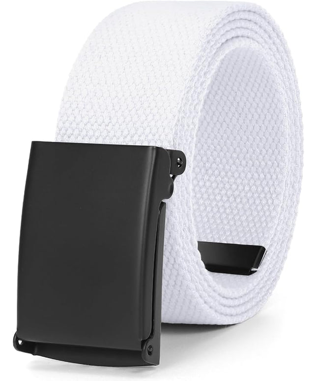WHIPPY Canvas Web Belt Flip-Top Solid Black Military Buckle Fully Adjustable Mens Webbing Belts Cut To Fit