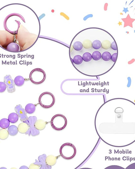 2 Pcs Phone Charm Wrist Strap with Tether Tab, Double Anti Lost Cute Beaded Wrist Lanyard, Detachable Transparent Phone Charms for Bag, Key Chains, Camera Decor