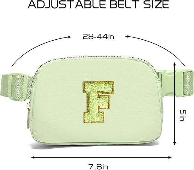 Gitus Gifts for 8 9 10 11 12 Year Old Girls Belt Bag Fanny Pack Crossbody Bags with Initial Letter Patch Cute Stuff Birthday Gifts for Teen Girls Women Personalized Trend Stuff (Light Green-F)