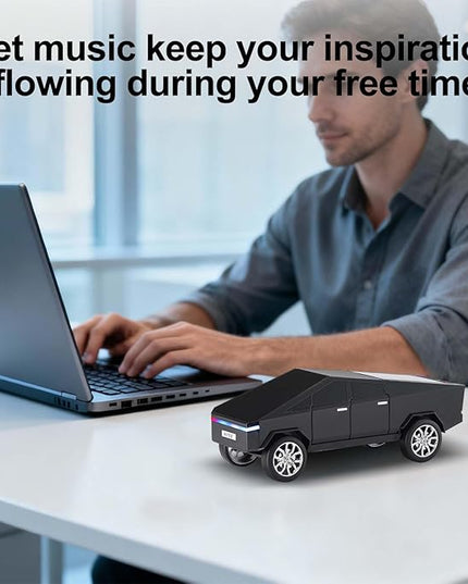 Futuristic Pickup Truck Bluetooth Speaker with LED Display Screen – TWS Stereo, FM Radio, USB/TF Playback, LED Headlights, Built-in Mic, Gift for Truck Fans, Auto Style Lovers&Tech Collectors (Black)