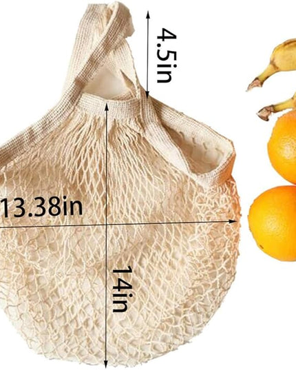 Ahyuan Reusable Cotton Mesh Grocery Bags Cotton String Bag Net Shopping Mesh Bags Pack of 3 (Beige)