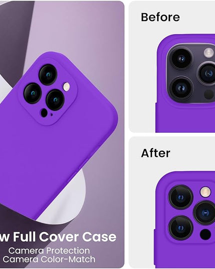 FireNova Designed for iPhone 14 Pro Max Case, Silicone Upgraded [Camera Protection] Case with [2 Screen Protectors], Soft Anti-Scratch Microfiber Lining Inside, 6.7 inch, Neon Purple