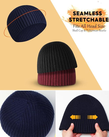 Heniho Winter Wool Beanies for Men Women, Warm Plain Toboggan Hats Ski Running Knit Skull Cap