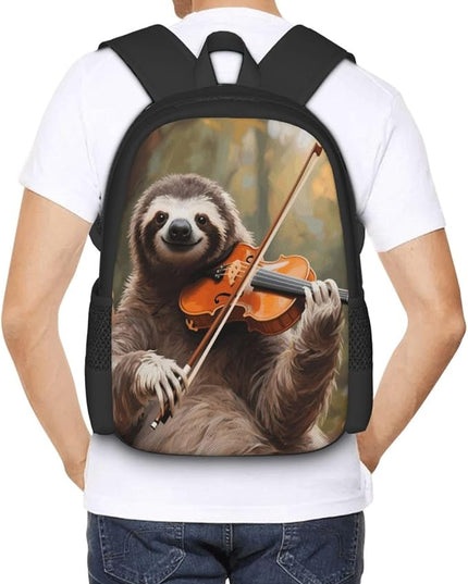 Sloth Playing Music Notebook Backpack Fits 15 Inch Laptop Lightweight Travel Backpack Casual Daypack