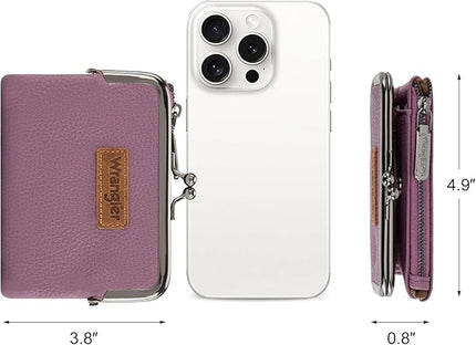Montana West Wrangler Women's Wallet RFID Blocking Wallets Small Bifold Credit Card Holder with Kiss Clasp Purple