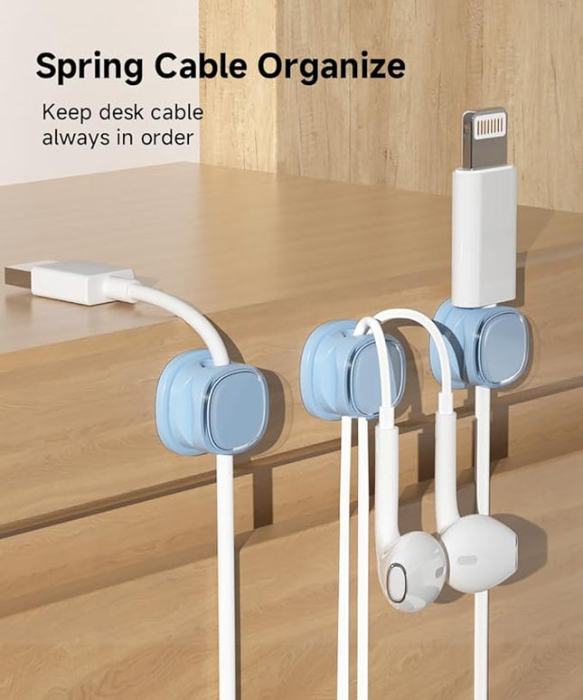 9 Pack Cord Organizer, Spring Cable Management, Adhesive Cute Cable Holder Clips, Phone Charger Wire Keeper for Desk Nightstand Car Office (9-Pack Blue)