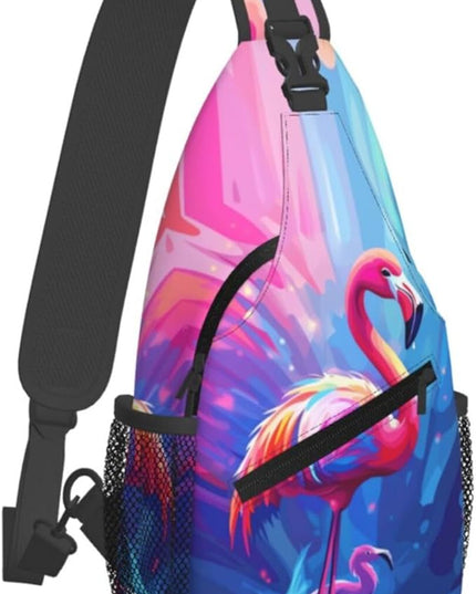 Animal Face Sling Bag Crossbody Bags Chest Bag Backpack for Travel Running and Hiking for Men Women Colorful Flamingos