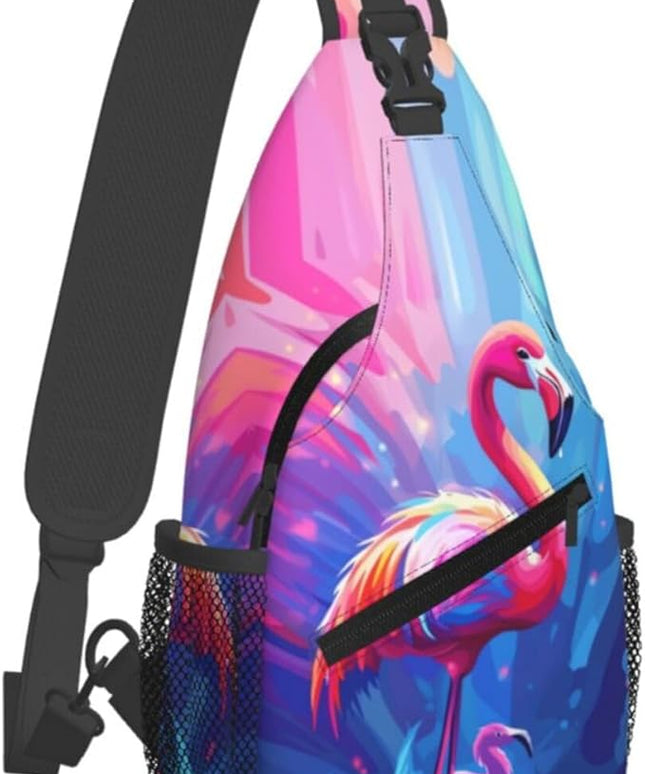 Animal Face Sling Bag Crossbody Bags Chest Bag Backpack for Travel Running and Hiking for Men Women Colorful Flamingos