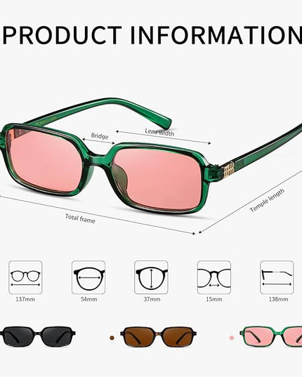 MASDUN Polarized Narrow Rectangle Sunglasses for Women Men Trendy Y2k Retro 90s Sun Glasses (3 Pack)