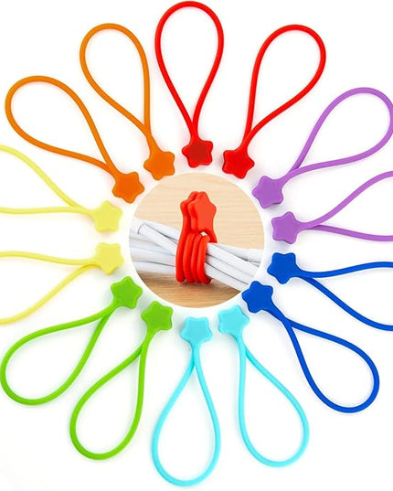 Reusable Silicone Magnetic Cable Ties, 7.48'' Magnetic Twist Ties for Bundling and Organizing, Holding Stuff, USB Charging Cords, Fridge Magnets, or to Play and Decorate(7 Colors, 14 Pack)