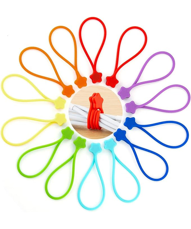 Reusable Silicone Magnetic Cable Ties, 7.48'' Magnetic Twist Ties for Bundling and Organizing, Holding Stuff, USB Charging Cords, Fridge Magnets, or to Play and Decorate(7 Colors, 14 Pack)
