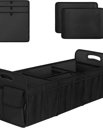 Femuar Large Capacity Trunk Organizer, Waterproof Car Accessory, Non-Slip, Foldable, Suitable for All Vehicles, Black