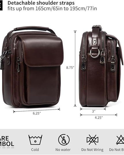 Augus Leather Small Messenger Bag For Men Crossbody Handbag Shoulder Sling Travel Bags for Men Purse Daypack Magnetic Buckle
