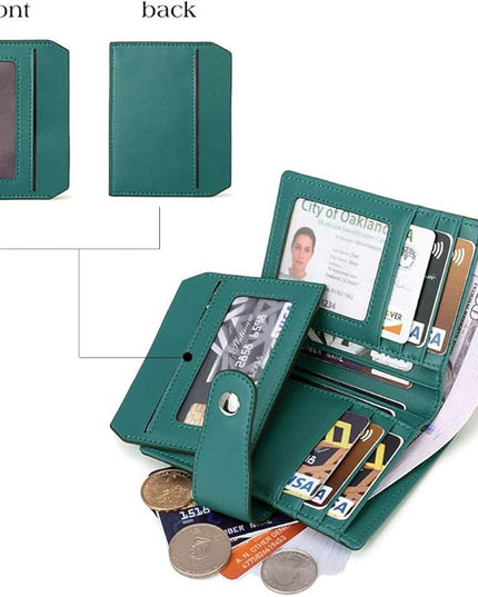 BOSTANTEN Women Leather Wallet RFID Blocking Small Bifold Zipper Pocket Wallet Card Case Purse with ID Window