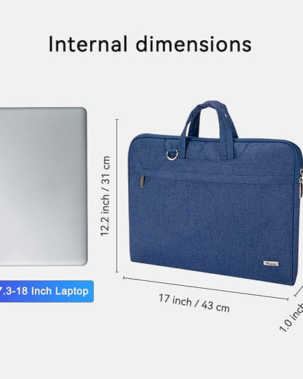 Voova Laptop Bag 17 17.3 Inch Waterproof Laptop Sleeve Case with Shoulder Straps & Handle, Computer Case Cover Slim Briefcase Compatible with 17-18” Hp Dell Asus Acer, Blue