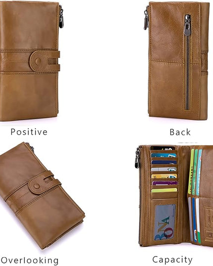 myfriday Women's RFID Blocking Genuine Leather Wallet, Bifold Long Clutch Wallet Money Clips Ladies Card Holder Purse