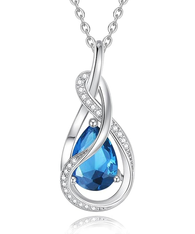 FANCIME TimelessTie Birthstone Necklace for Women White Gold Plated Sterling Silver Ribbon Design Jewelry Knot Pendant Fine Jewelry Gemstone Birthday Graduation Anniversary Christmas Gifts for Women Wife Mother Her
