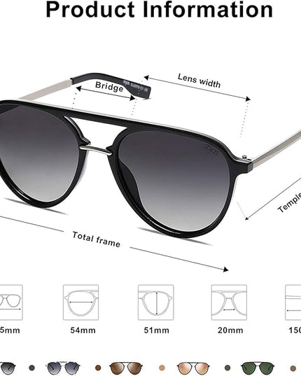 SOJOS Retro Aviator Polarized Sunglasses for Women Men Double Bridge Ladies Shades